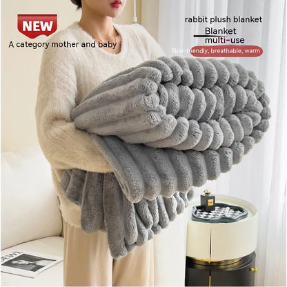 Soft Wind Bubble Velvet Blanket Warm Solid Rabbit Fur Blankets Double-Sided Thickening Cover Throw Warm Fur Blanket