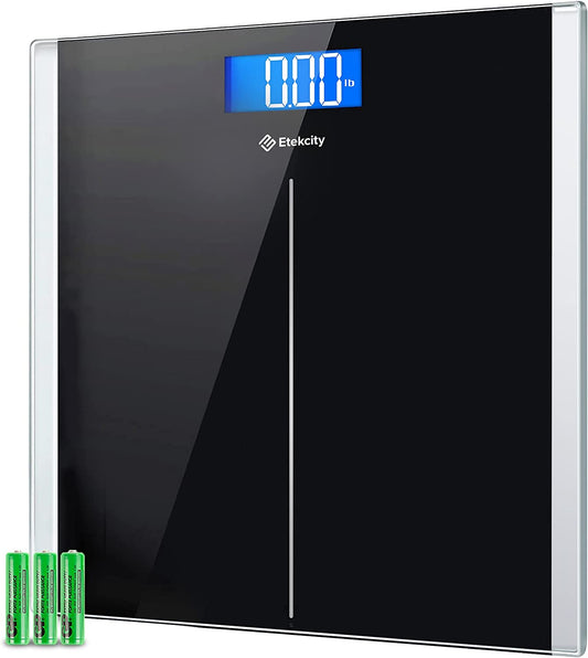 Bathroom Scale for Body Weight, Highly Accurate Digital Electronic Weighing Machine for People, LCD Display, Large Size, 6Mm Tempered Glass for Safe Home Use, Batteries Included, 400 Lbs