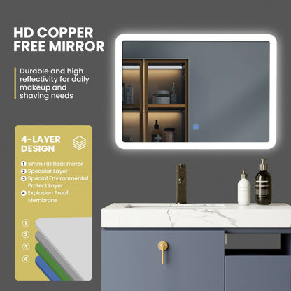 LED Wall-Mounted Bathroom Rounded Arc Corner Mirror with Touch