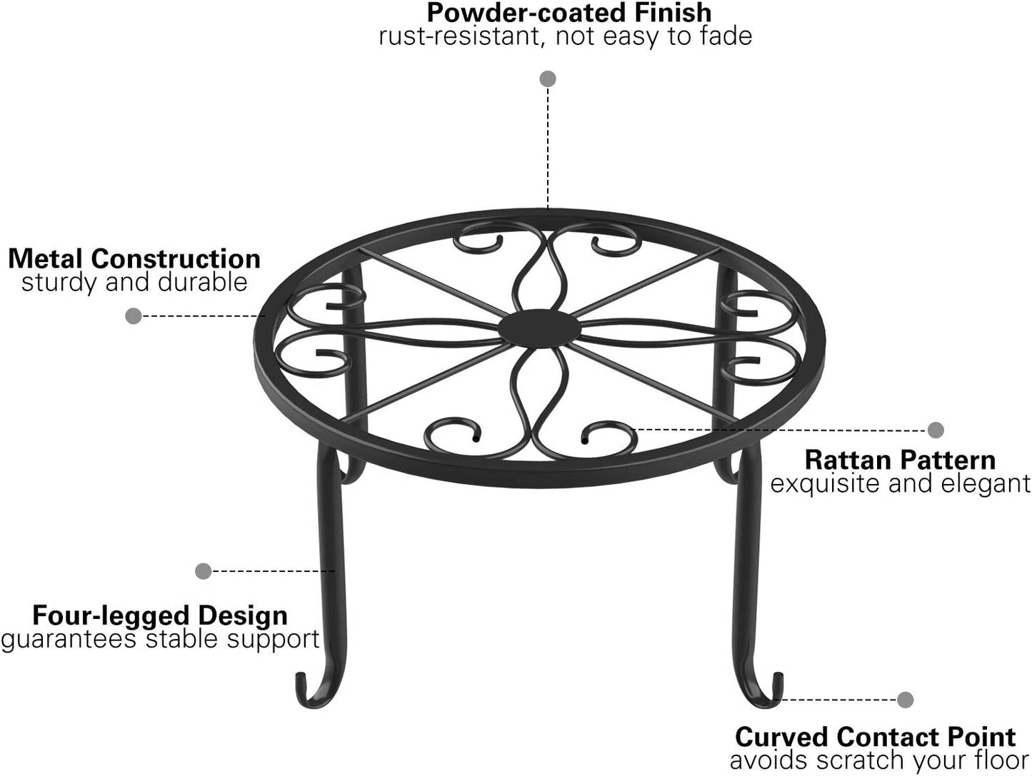 Metal Potted Plant Stands, 3 Pack 9" Heavy Duty Rustproof Iron round Flower Pot Stands, Indoor Outdoor Plant Holder Support Rack for Planter Flowerpot Patio Garden - Black