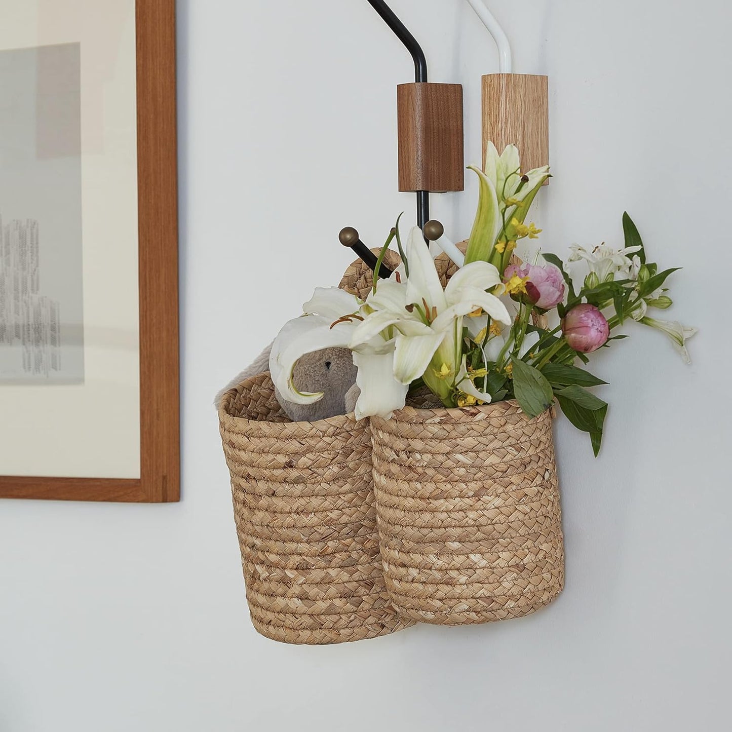 Seagrass Woven Storage Baskets Set of 2, Wall Hanging Baskets Organizer, Garden Planters Baskets