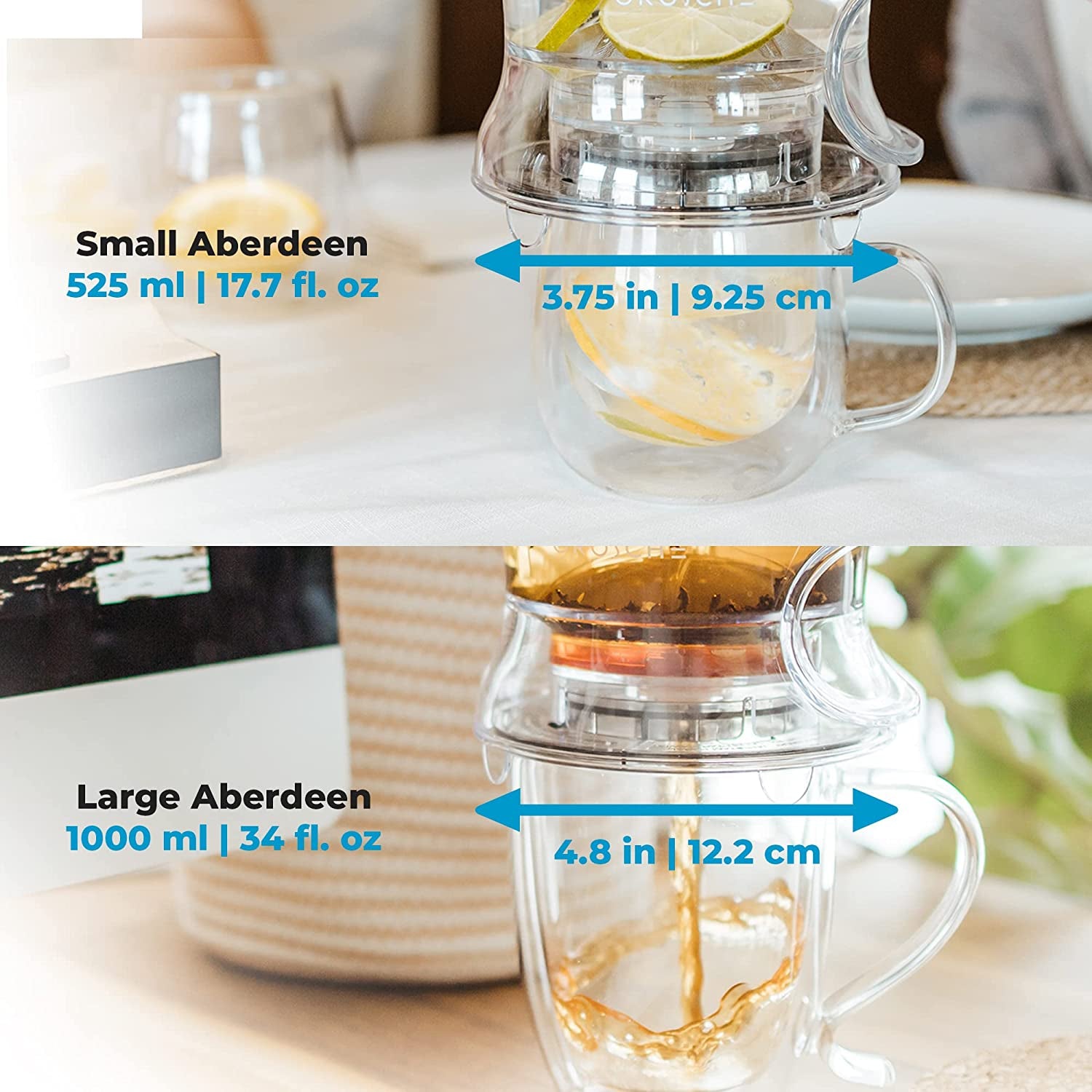 Aberdeen Tea Infuser Teapot & Smart Tea Maker - Bpa-Free, Drip-Free Design | Coaster | Easy Brew | Easy Clean Steeper (17.7 Oz - 525 Ml)