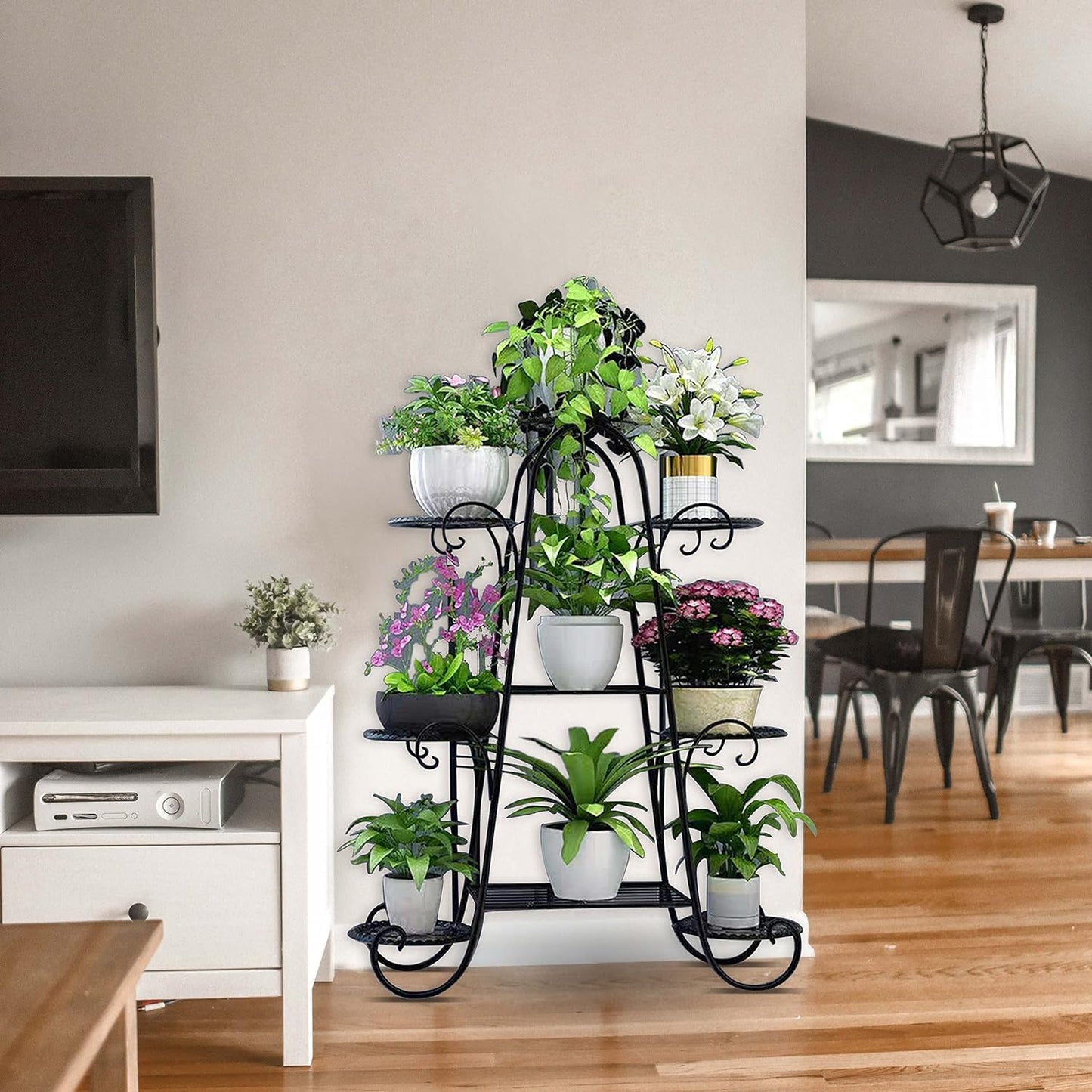 9 Tier Plant Stand, Indoor Outdoor Metal Plant Shelf, Multiple Tier Flower Shelves, Tall Display Rack for Garden Balcony Living Room (Black)