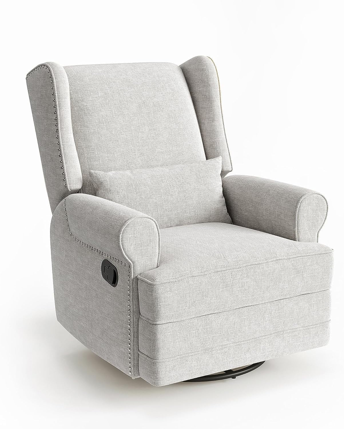 Swivel Nursery Glider Recliner, Comfy Upholstered Glider Chair with Lumbar Pillow and Footrest, Swivel Rocking Chair for Living Room, Grey