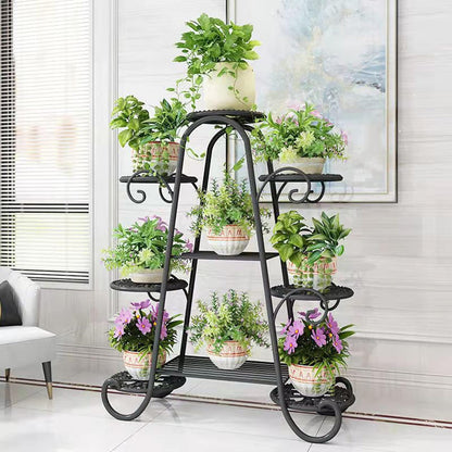 9 Tier Plant Stand, Indoor Outdoor Metal Plant Shelf, Multiple Tier Flower Shelves, Tall Display Rack for Garden Balcony Living Room (Black)