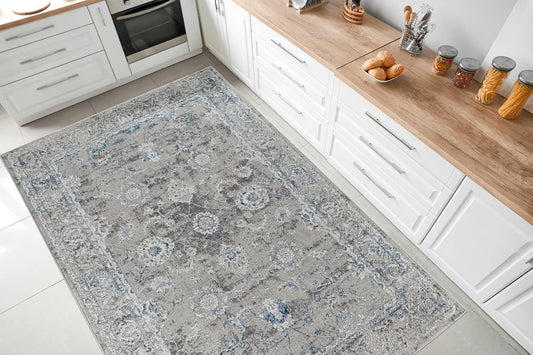 - Kitchen Rugs and Kitchen Mats for Floor, Kitchen Rugs Non Slip Kitchen Runner Rug with TPR Backing, 100% Polypropylene Mats for Kitchen Decor (Blue/Grey Vintage, 72"X40")