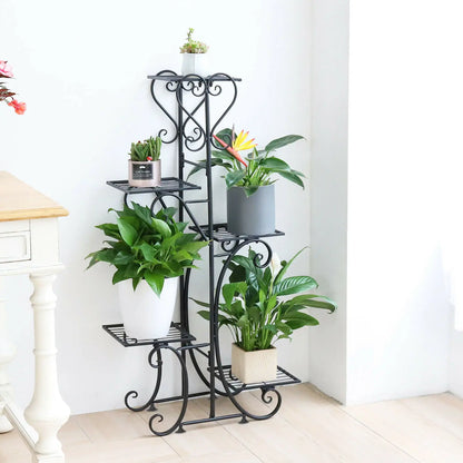 5 Tiered Tall Plant Stand Indoor Iron Planter Shelf Rack Garden Metal Flower Pots Display Holder Outdoor