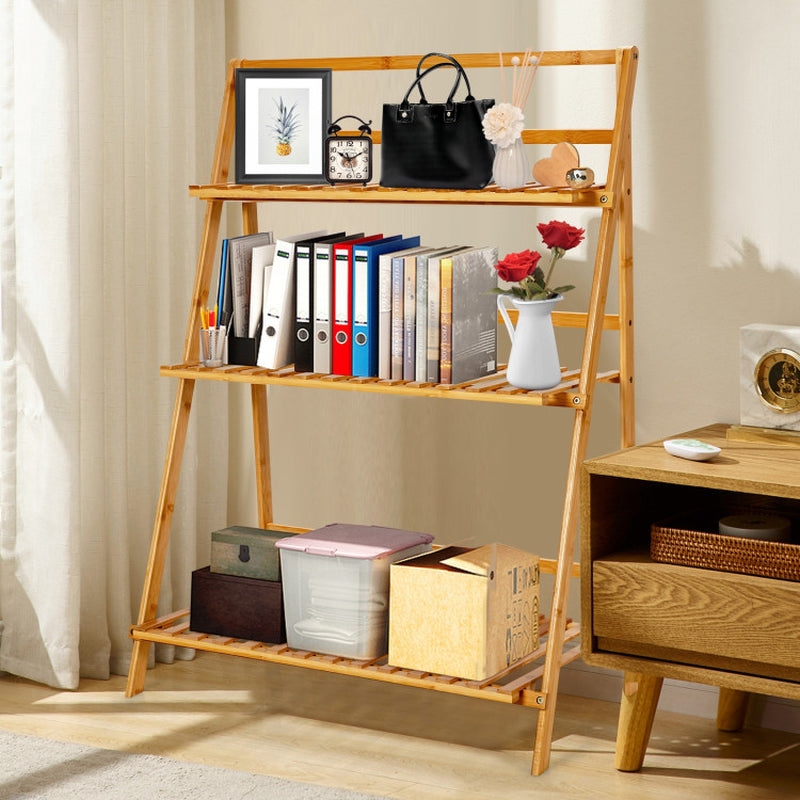 3-Tier Bamboo Plant Stand Foldable Display Shelf for Balcony