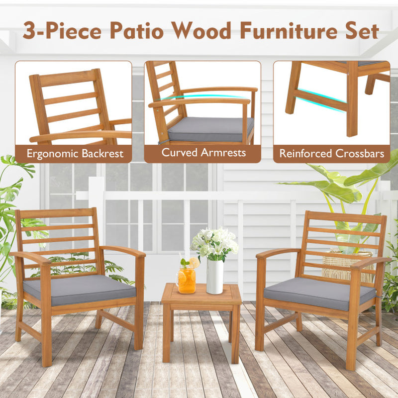 3 Pieces Outdoor Furniture Set with Soft Seat Cushions