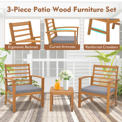 3 Pieces Outdoor Furniture Set with Soft Seat Cushions