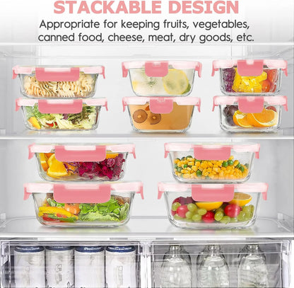 34Pcs Glass Food Storage Containers with Lids Set, Airtight Glass Meal Prep Containers (17 Containers & 17 Lids), Leak Proof Lunch Containers Bpa-Free, Microwave, Freezer, Dishwasher Safe / Pink