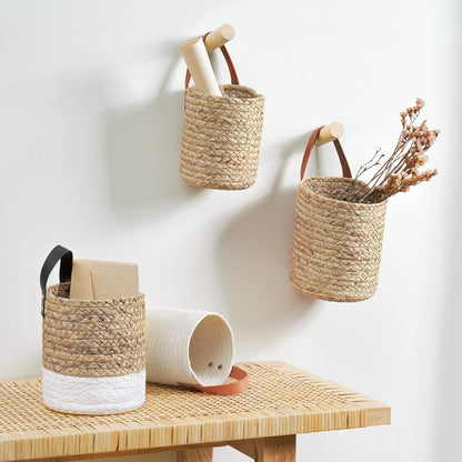 Seagrass Woven Storage Baskets Set of 2, Wall Hanging Baskets Organizer, Garden Planters Baskets