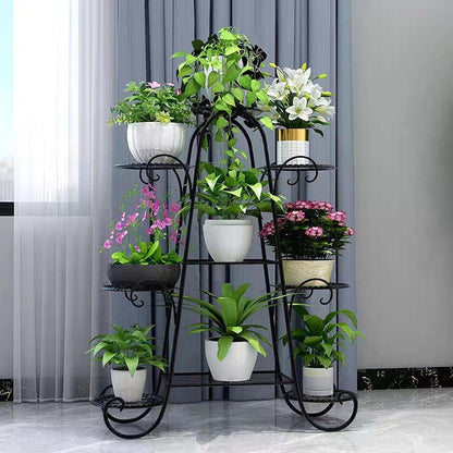 9 Tier Plant Stand, Indoor Outdoor Metal Plant Shelf, Multiple Tier Flower Shelves, Tall Display Rack for Garden Balcony Living Room (Black)