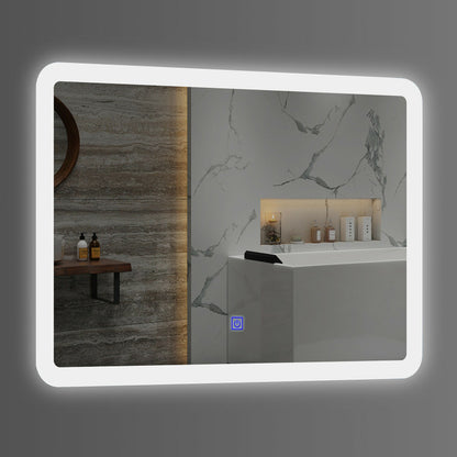 LED Wall-Mounted Bathroom Rounded Arc Corner Mirror with Touch