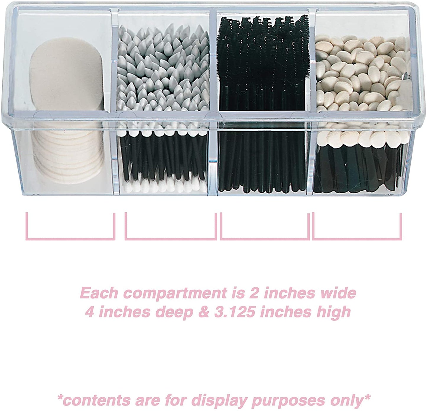 4-Compartment Makeup Organizer and Storage: Transparent Multi-Functional Bathroom Closet Storage with 4 Trays and Clear Lid for Cosmetics, Cotton Balls or Sponges