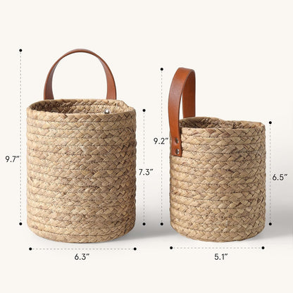 Seagrass Woven Storage Baskets Set of 2, Wall Hanging Baskets Organizer, Garden Planters Baskets