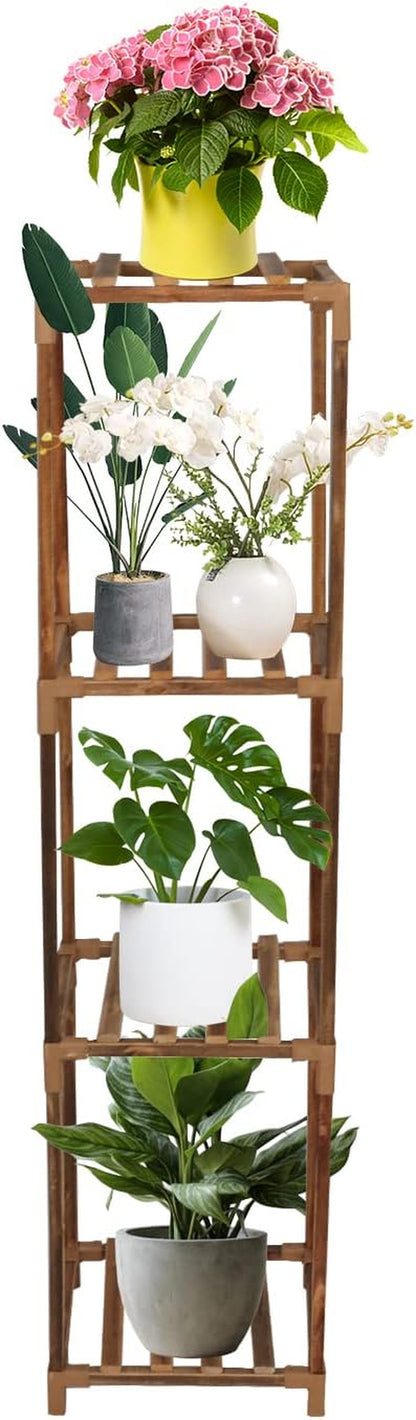 Wood Plant Stand Indoor, Tall Plant Shelf Flower Pot Stands Outdoor, Small Space Planter Stands Holder Shelves for Corner Living Room Garden (4 Pots)