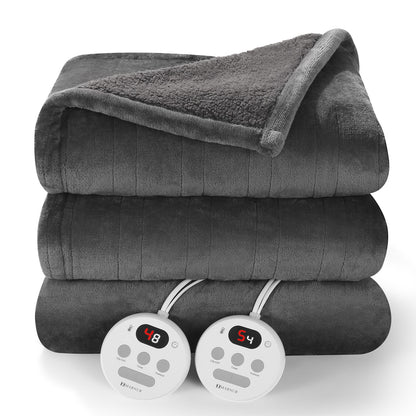 Electric Heated Blanket Queen Size 84''X90'', Fast Heating with Dual Controllers, 10 Heating Levels, 10H Timers, Preheat Function Machine Washable - Gray