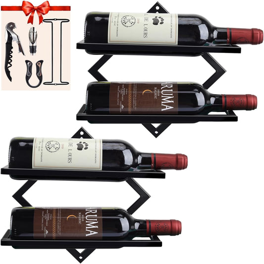 2 Pack Wine Rack Wall Mounted, Metal Hanging Wall Wine Rack, Wall Mounted Wine Racks for Adult Beverages or Liquor Storage, Wine Wall Rack for Home & Kitchen Bar Bottle Display Decor