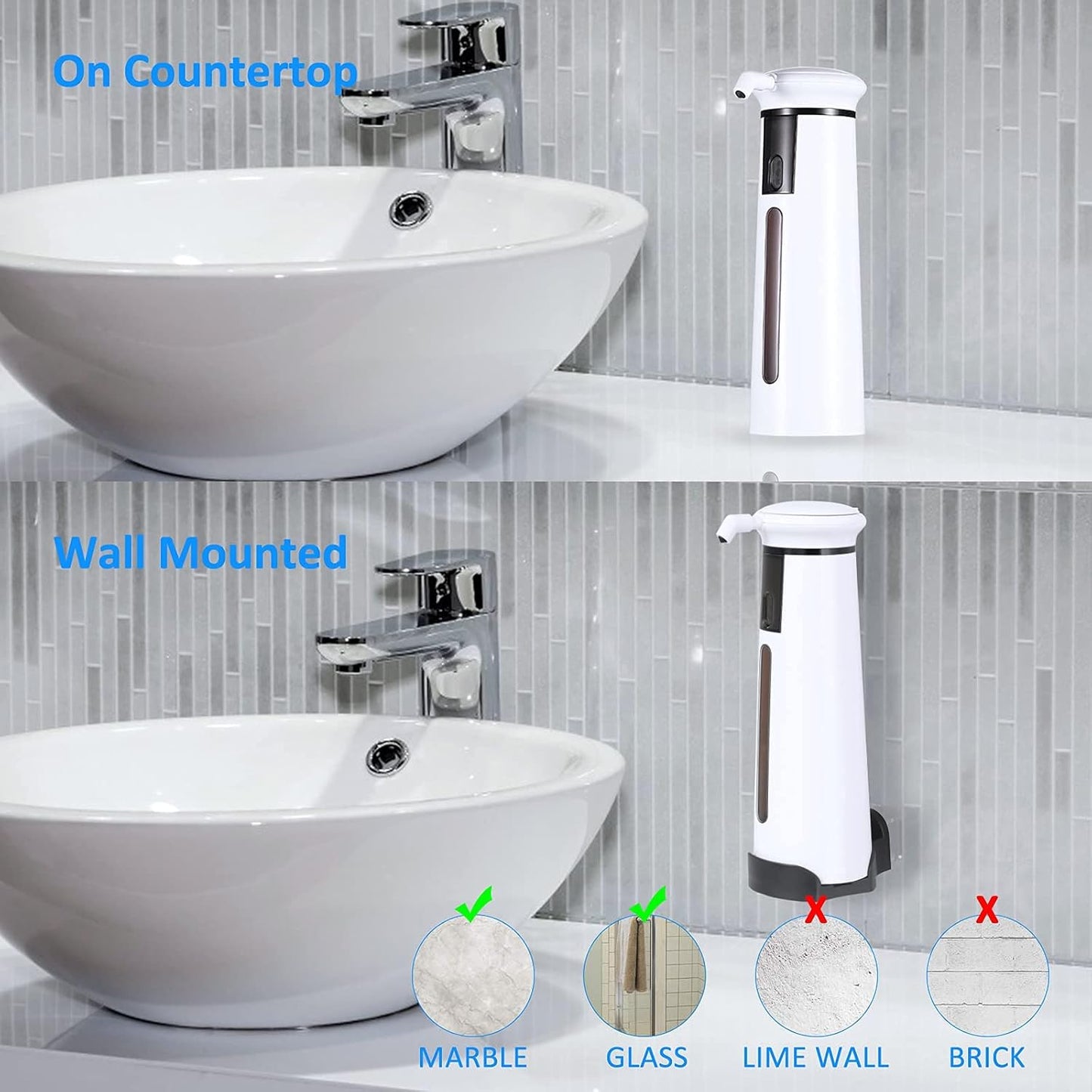 Automatic Soap Dispenser, Touchless Soap Dispenser Hand Soap Dispenser for Bathroom Waterproof Base Wall Mount Kitchen Soap Dispenser for Kitchen Sink,11.8Oz/350Ml(White)