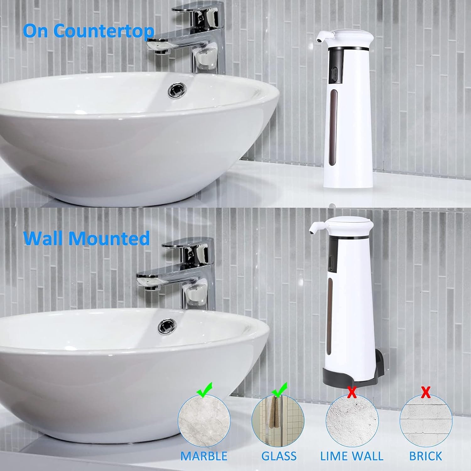 Automatic Soap Dispenser, Touchless Soap Dispenser Hand Soap Dispenser for Bathroom Waterproof Base Wall Mount Kitchen Soap Dispenser for Kitchen Sink,11.8Oz/350Ml(White)